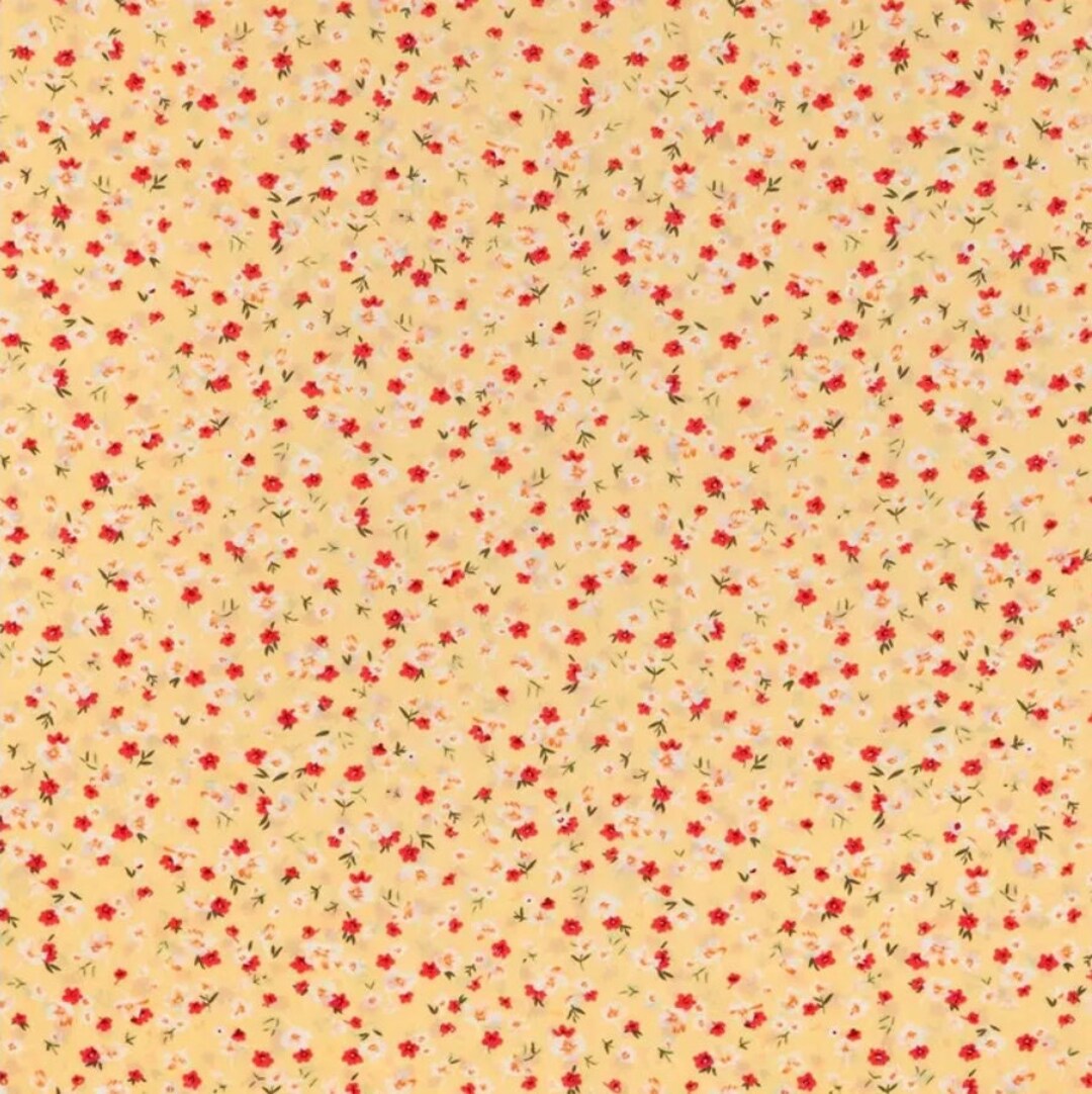 Yellow & Red Floral Fabric, Flowers Fabric, 100% Polyester, Apparel ...