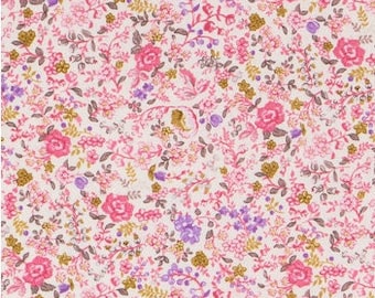 Pink Floral Cotton Calico Fabric, Botanical Print, Quilting, Home Accents, Fabric by the yard