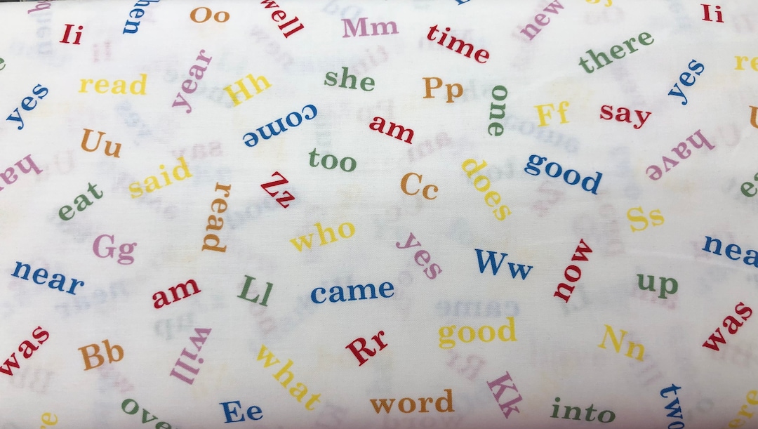 School Fabric, Cotton Fabric, Words Fabric, Rainbow Fabric, Saying