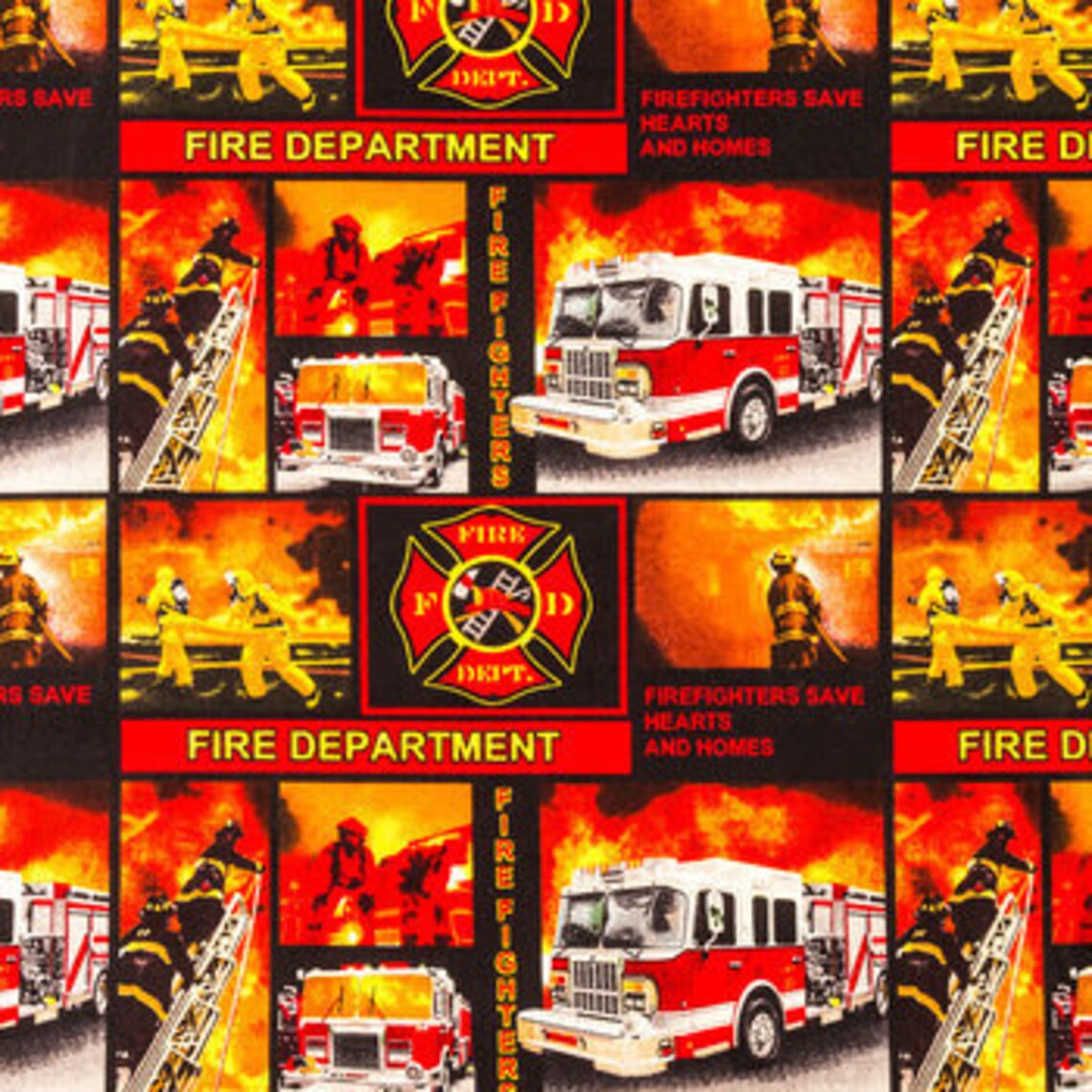 Firefighters Fabric Fire Department Fabric 100 Cotton Etsy