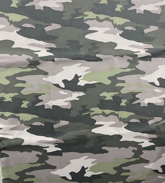 Green & Gray Camouflage Fabric, Pattern Fabric, 100% Cotton