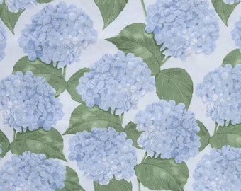 Tela de algodón calico con estampado de hortensias azules, estampado botánico, decoración del hogar, acolchado, tela cortada a medida