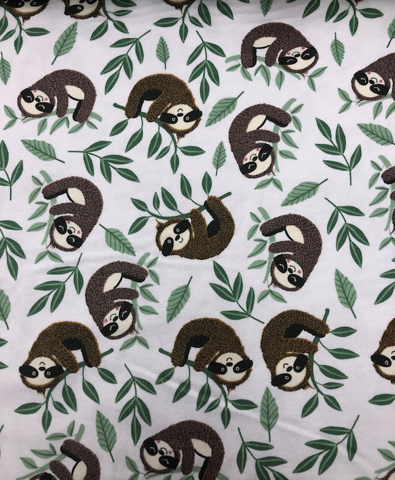 Sleepy Sloths Flannel Fabric, Animals Fabric, 100% Cotton, Baby