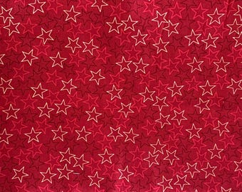 Red Stars Cotton Calico Fabric, Celestial Print, 108" Wide, Quilt Backing, By the yard