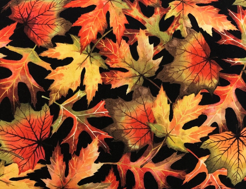 Fall Leaves Cotton Fabric, Apparel & Home Accents, Black Background - Etsy