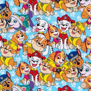 Puppy Fabric, Cotton Fabric, Paws Fabric, Dog Fabric, Cartoon Fabric, Animated Fabric, Blue Fabric, Fabric by the yard, Friends Fabric