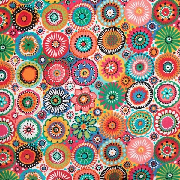 Tela de algodón con estampado floral colorido, flores, decoración para el hogar, bolsos de mano, cortada a medida.