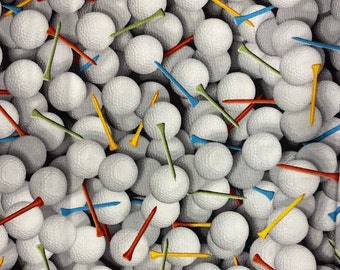 Golf Balls & Tees Fabric, Sports Fabric, 100% Cotton, Quilting Fabric, Fabric by the yard, Home accents fabric, Colorful Style