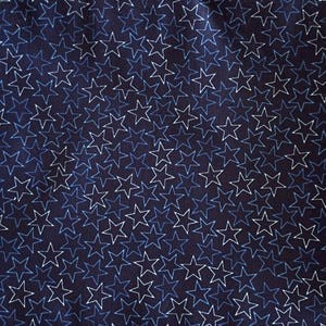 Navy Blue Stars Cotton Fabric, Celestial Outlined Print, 108" Wide