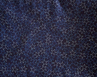 Navy Blue Stars Cotton Fabric, Celestial Outlined Print, 108" Wide