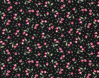 Cherries and Polka Dot Cotton Fabric, Quilting Fabric, Home Accents