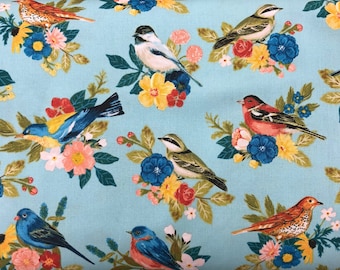 Floral Songbird Fabric, 100% Cotton Quilting Apparel