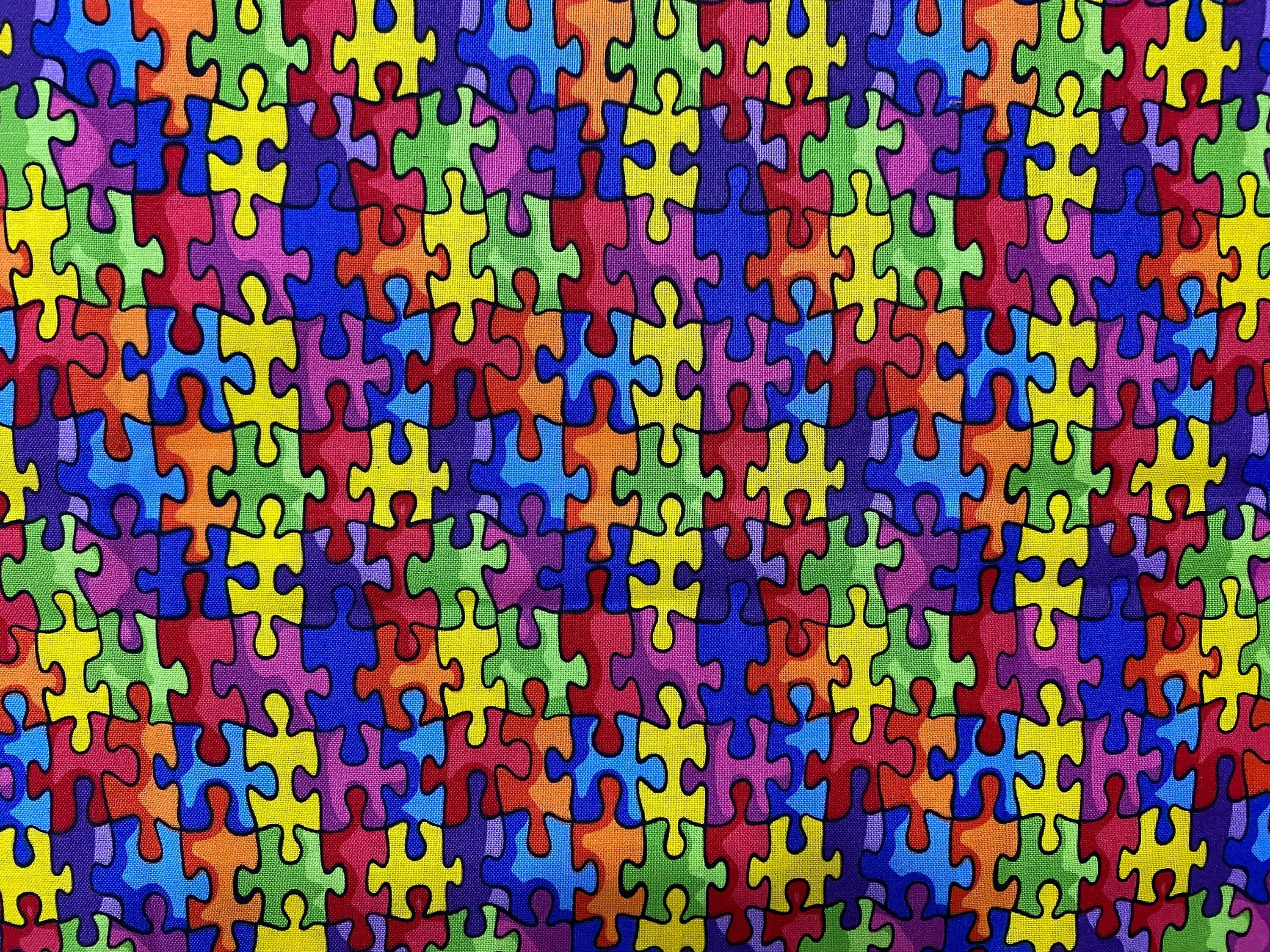 Autism Awareness Fabric, Cotton Fabric, Multi-Color Fabric, Puzzle Fabric, Fabric by a yard, Meaningful Fabric, Pieces Fabric, Bright Fabric