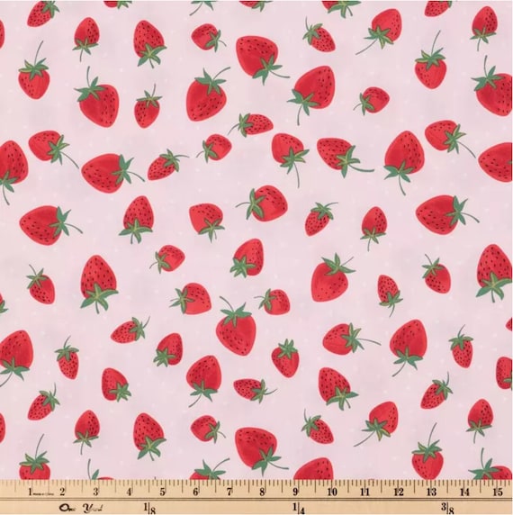 Strawberries Dots Fabric Fruit Fabric 100 Cotton Quilting Fabric Fabric by the yard Home Accents Fabric Pink Red Colored