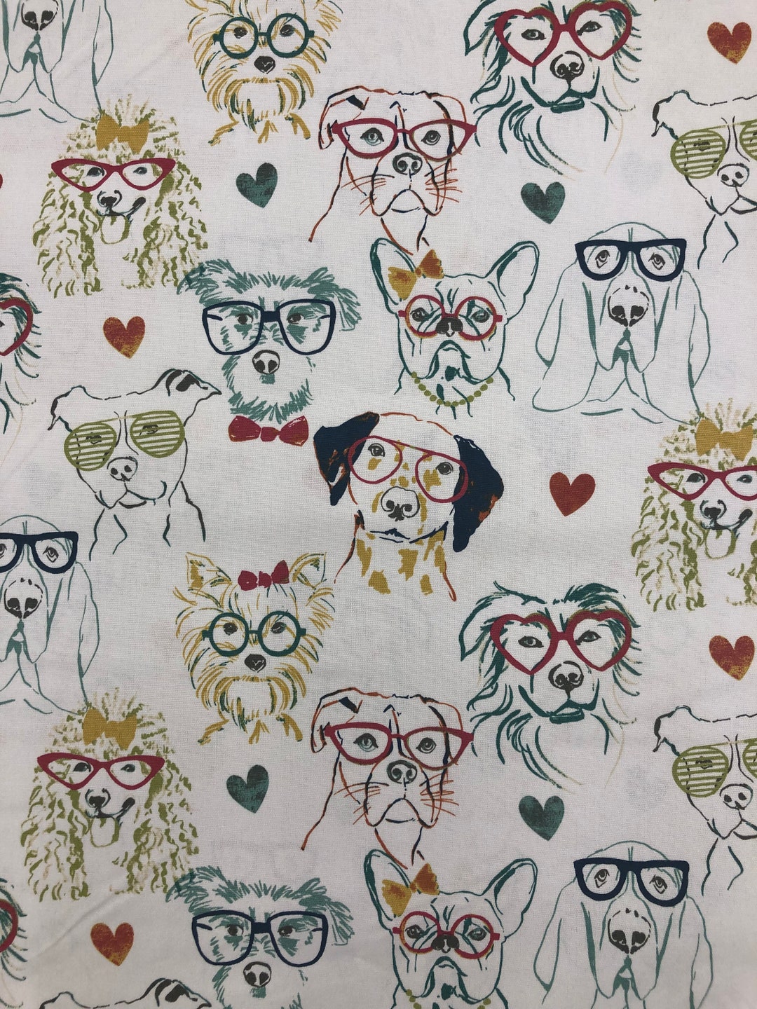 Dogs in Glasses Fabric, Animal Fabric, 100 Cotton, Duck Cloth, Home