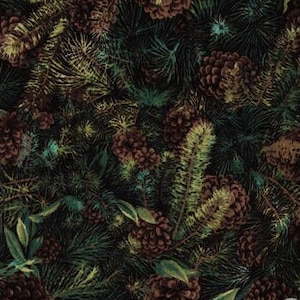 Packed Pinecones Cotton Fabric, Greenery Print, Tote Bag, Home Accents, Fabric by the yard