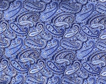 Navy Floral & Paisley Cotton Calico Fabric, Pattern Print, Quilting, Home Accents, Fabric by the yard