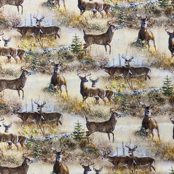 Wild Deer Fabric, Animal Print, 100% Cotton, Quilting Fabric, Fabric by the yard, Single-Sided, Home Accents Fabric, Rustic & Woodsy