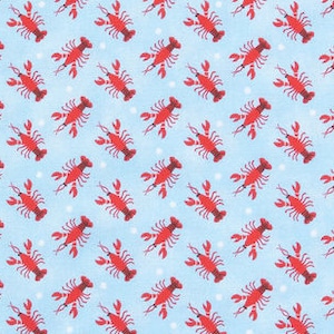 Lobster Polka Dots Fabric, Shellfish Fabric, 100% Cotton, Apparel Fabric, Fabric by the yard, Accessories Fabric, Sea & Ocean