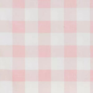 May include: Pink and white gingham fabric with a checkered pattern.