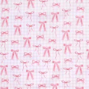 Pink Bows Gingham Flannel Cotton Fabric, Baby Blankets, Nursery Accents, Fabric by the yard