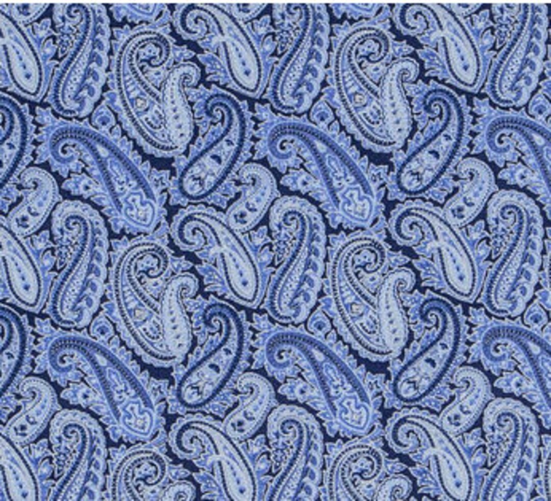 Navy Floral & Paisley Fabric, Pattern Fabric, 100% Cotton, Quilting