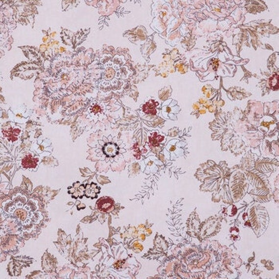 Pink Jacobean Floral Fabric Flowers Fabric 100% Cotton Duck - Etsy