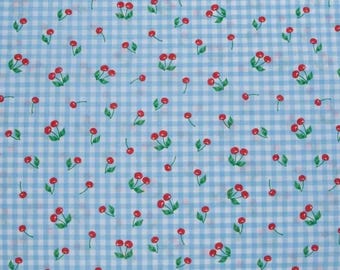 Cherries Gingham Cotton Calico Fabric, Pattern Print, Quilting, Home Accents, Fabric by the yard