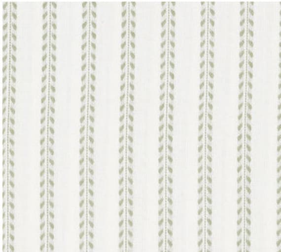 Sage & Ivory Striped Dobby Fabric, Leafy Stems, 100% Cotton, Duck