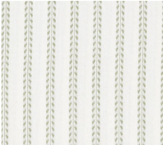 Sage & Ivory Striped Dobby Fabric, Leafy Stems, 100% Cotton
