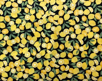 Mini Lemons 100% Cotton Fabric, Black Apparel Fabric