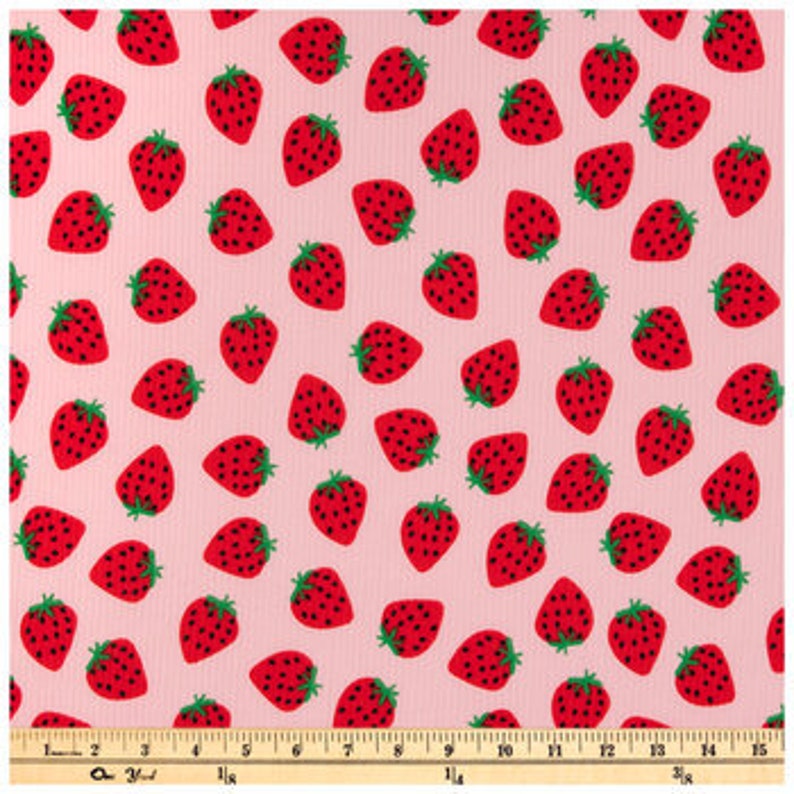 Strawberry Ribbed Knit Fabric, Polyester Spandex Blend, Apparel, Accessories, Fabric by the yard bild 3