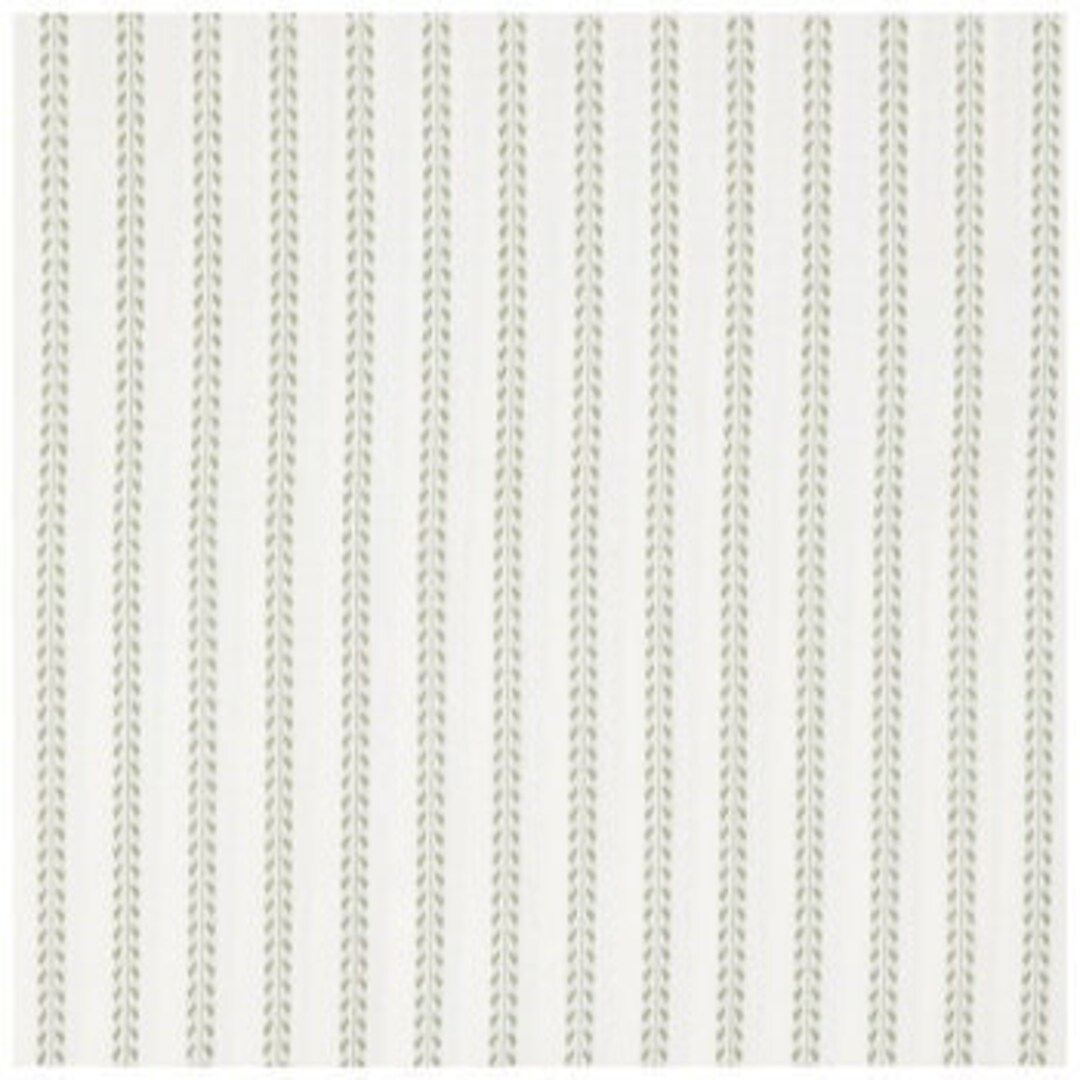 Sage & Ivory Striped Dobby Fabric, Leafy Stems, 100% Cotton