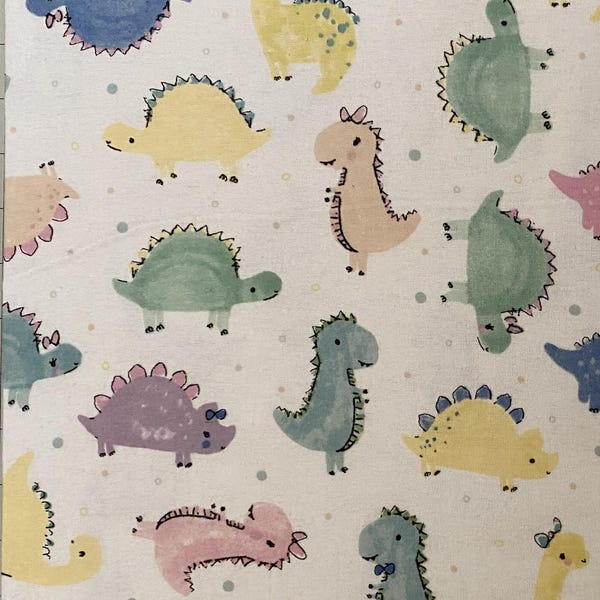 Dino Babies Flannel Cotton Fabric, Reptiles Print, Baby Blankets, Nursery, Fabric by the Yard