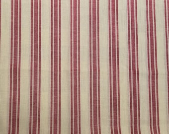 Red Cream Ticking Striped Cotton Fabric, Home Accents, Quilting Yardage
