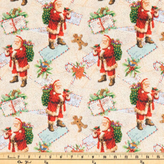 Letters to Santa Fabric, Christmas Fabric, 100% Cotton, Stockings Fabric,  Fabric by the yard, Tree Skirts Fabric, Holiday & Seasonal