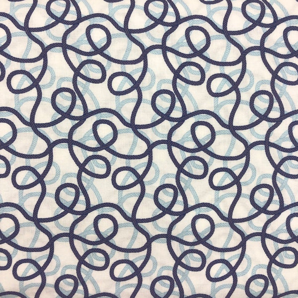 White & Blue Nautical Fabric, Ropes Fabric, 100% Cotton, Apparel Fabric, Fabric by the yard, Accessories Fabric, Overlapping Print