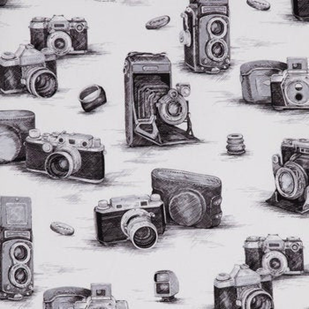 Antique Cameras Fabric, Vintage Fabric, 100 Cotton, Quilting Fabric