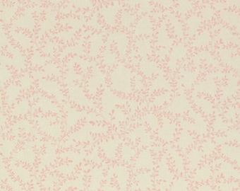 Cream & Pink Leaf Cotton Calico Fabric, Botanical Print, Quilting, Home Accents, Fabric by the yard