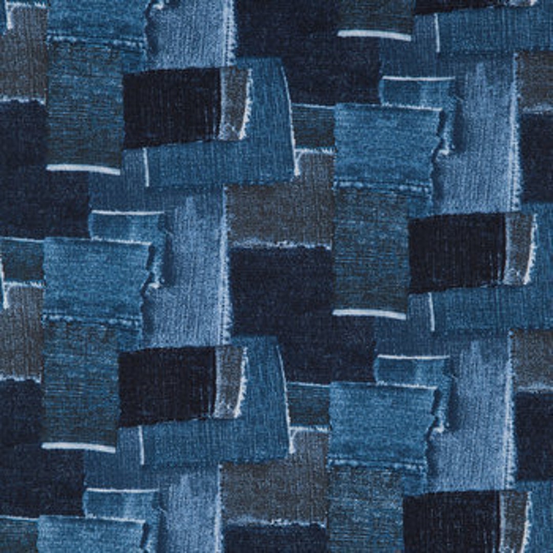 Denim Patch Fabric, Pattern Fabric, 100% Cotton, Quilting Fabric, Fabric by  the Yard, Apparel Fabric, Navy Blue Colored 