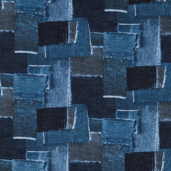 Denim Patch Fabric, Pattern Fabric, 100% Cotton, Quilting Fabric, Fabric by  the yard, Apparel Fabric, Navy Blue Colored