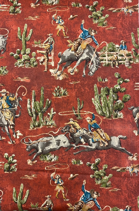 Wild West Cotton Duck Cloth Fabric, Southwestern Print, Tote Bags, Home Accents, By the yard