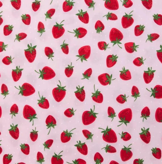 Strawberry Polka Dot Flannel Cotton Fabric, Nursery Accents, Baby Blankets, Fabric by the yard
