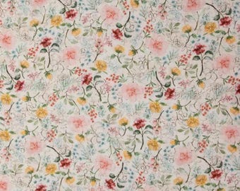 Vintage Florals Cotton Calico Fabric, Botanical Print, Home Accents, Quilting, Fabric by the yard