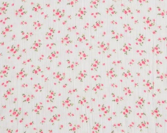 Pink Rose Floral Gauze Cotton Fabric, Botanical Print, Swaddles, Nursery Accents, By The Yard