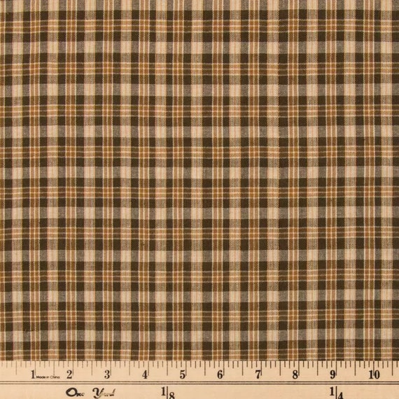 Brown & Tan Homespun Fabric, Plaid Fabric, 100% Cotton, Home Accents Fabric,  Fabric by the Yard, Quilting Fabric 