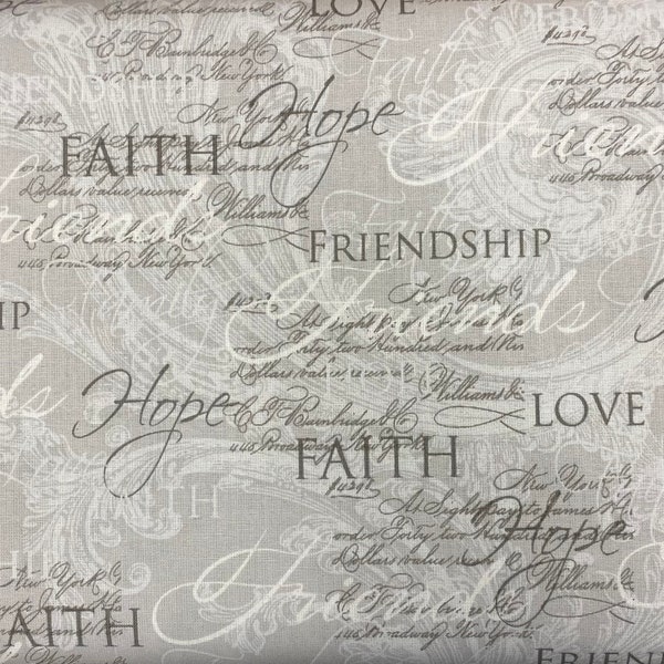 Slate Friend Print Fabric, Inspirational Fabric, 100% Cotton, Quilting Fabric, Fabric by the yard, Home accents fabric, White & Gray Colored