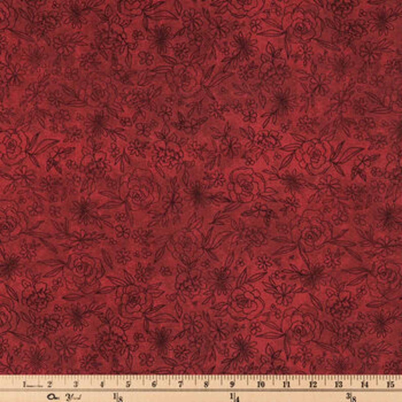 Floral Fabric Cotton Fabric Dark Red Fabric Flowers Fabric Etsy