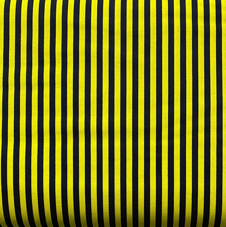 Bee Striped Fabric, Pattern Fabric, 100% Cotton, Quilting Fabric, Fabric by the yard, Apparel Fabric, Yellow & Black Colored image 1