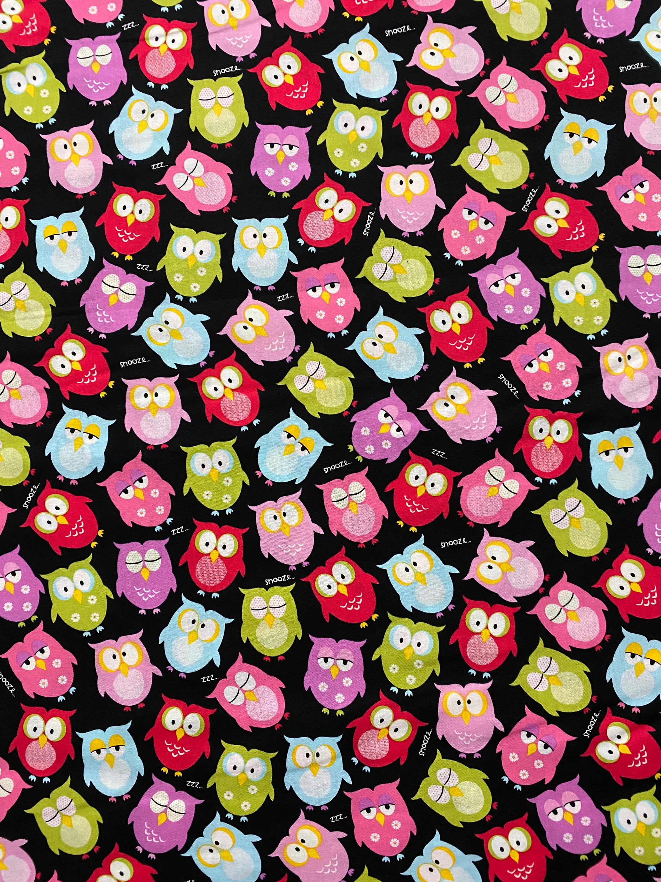 Bright Owls Fabric, Birds Fabric, 100% Cotton, Quilting Fabric, Fabric by the yard, Apparel Fabric, 